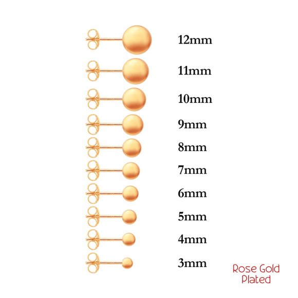 Silver 925 Rose Gold Plated Bead Stud Earrings - Picture 7 of 7